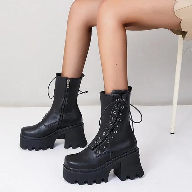 Goth Lace Up Side Platform Boots