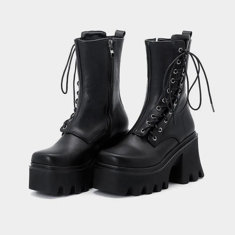 Goth Lace Up Side Platform Boots