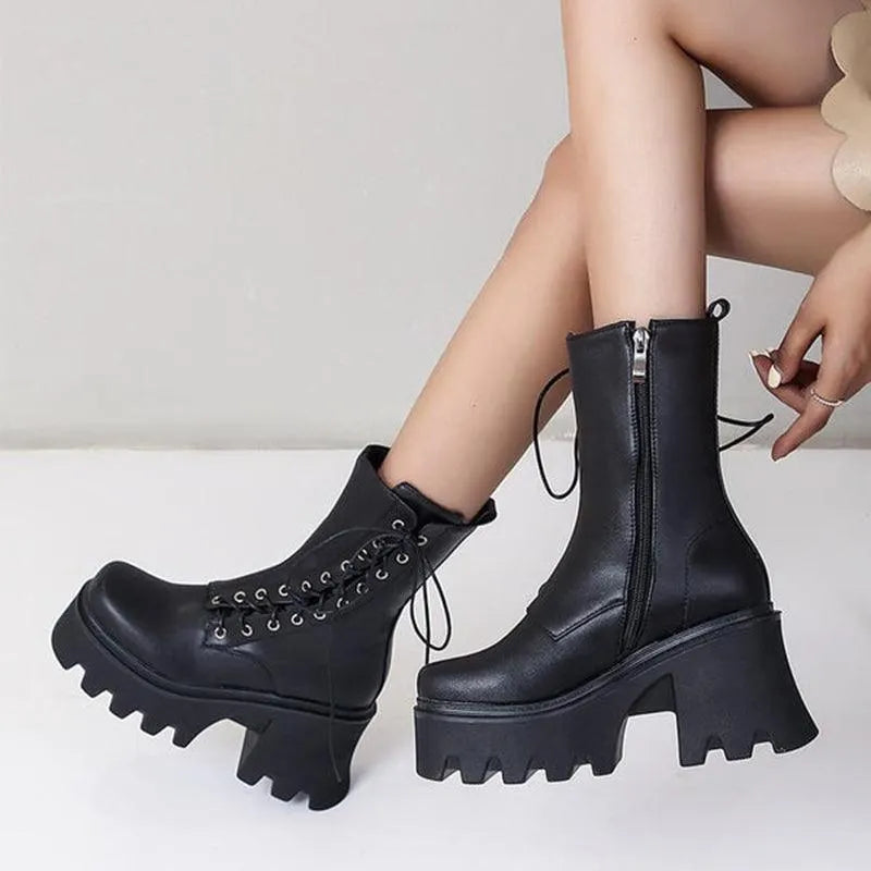 Goth Lace Up Side Platform Boots