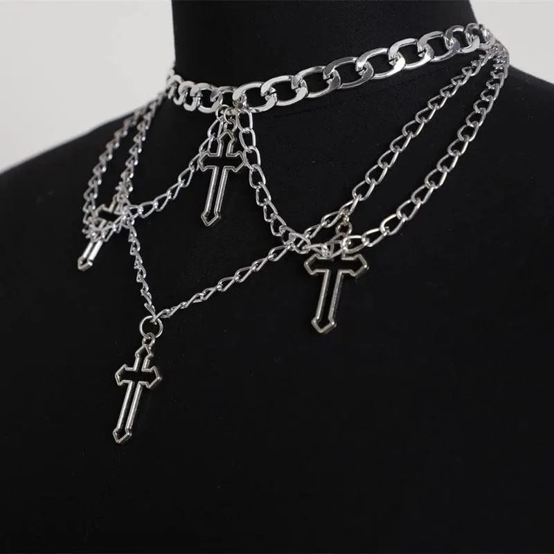 Hollow Out Cross Multi Layer Necklace