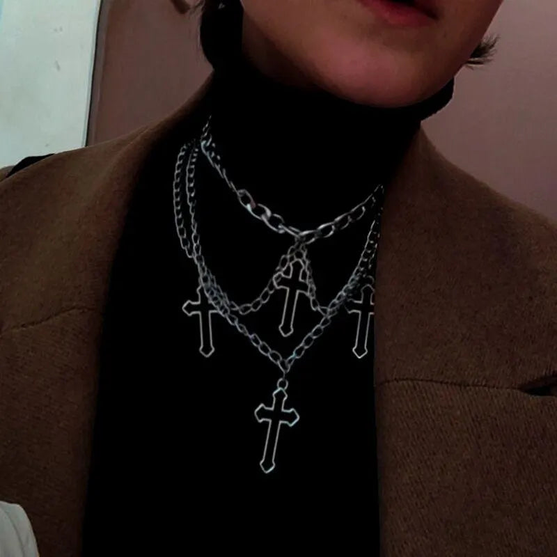 Hollow Out Cross Multi Layer Necklace