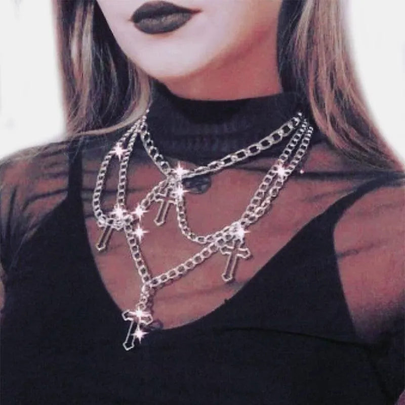 Hollow Out Cross Multi Layer Necklace