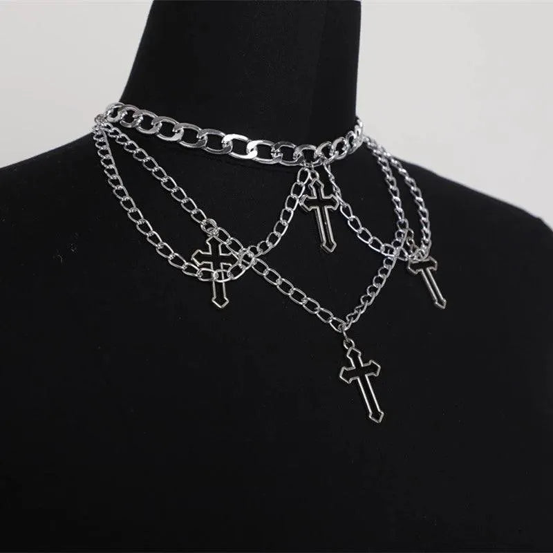 Hollow Out Cross Multi Layer Necklace