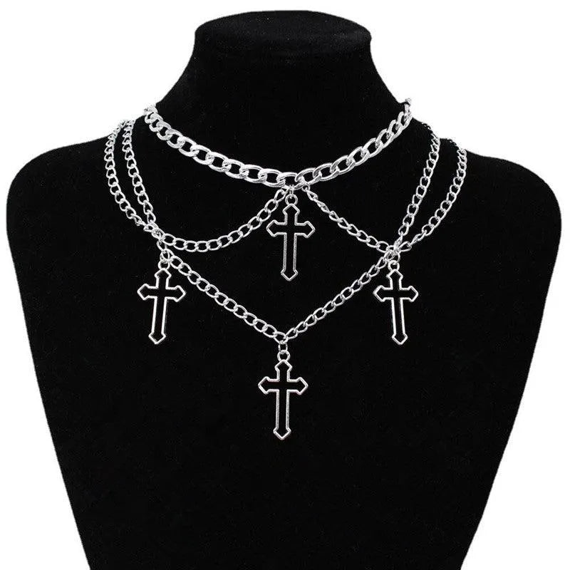 Hollow Out Cross Multi Layer Necklace