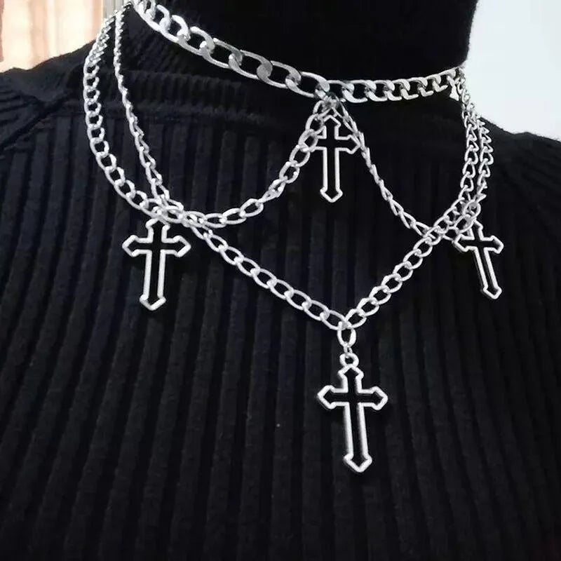 Hollow Out Cross Multi Layer Necklace
