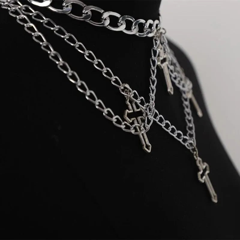 Hollow Out Cross Multi Layer Necklace