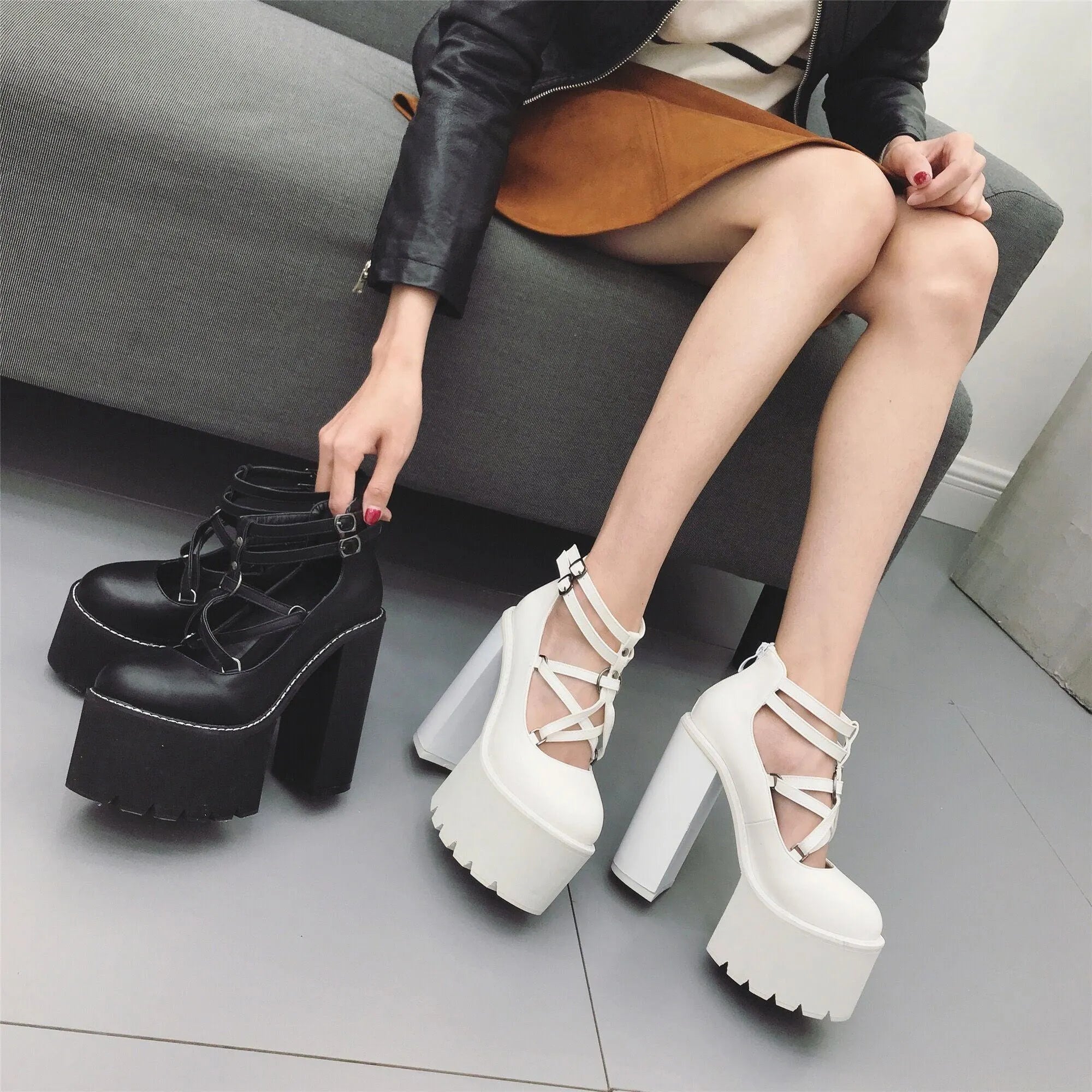 Pentagram Strap Pumps Platform Shoes