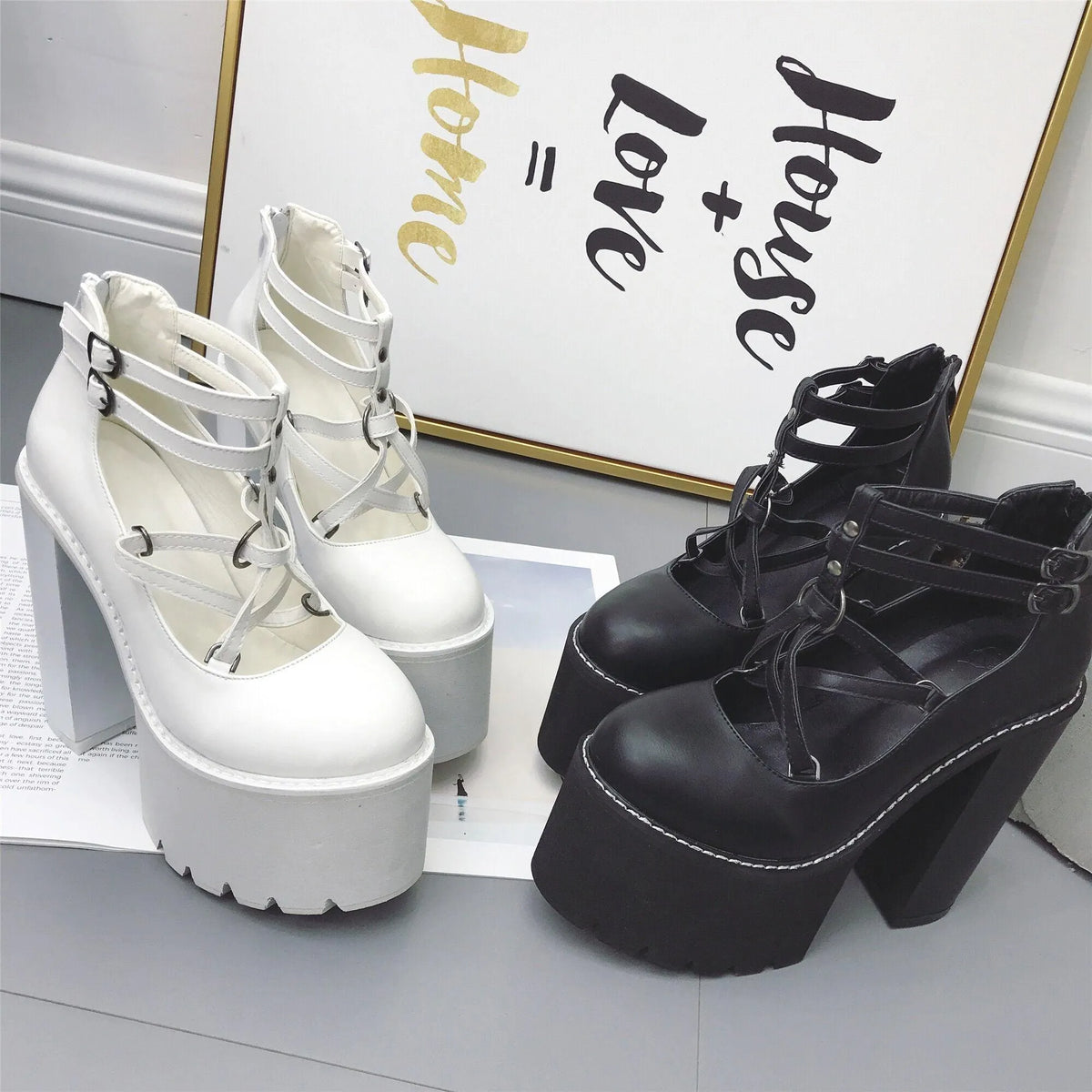 Pentagram Strap Pumps Platform Shoes