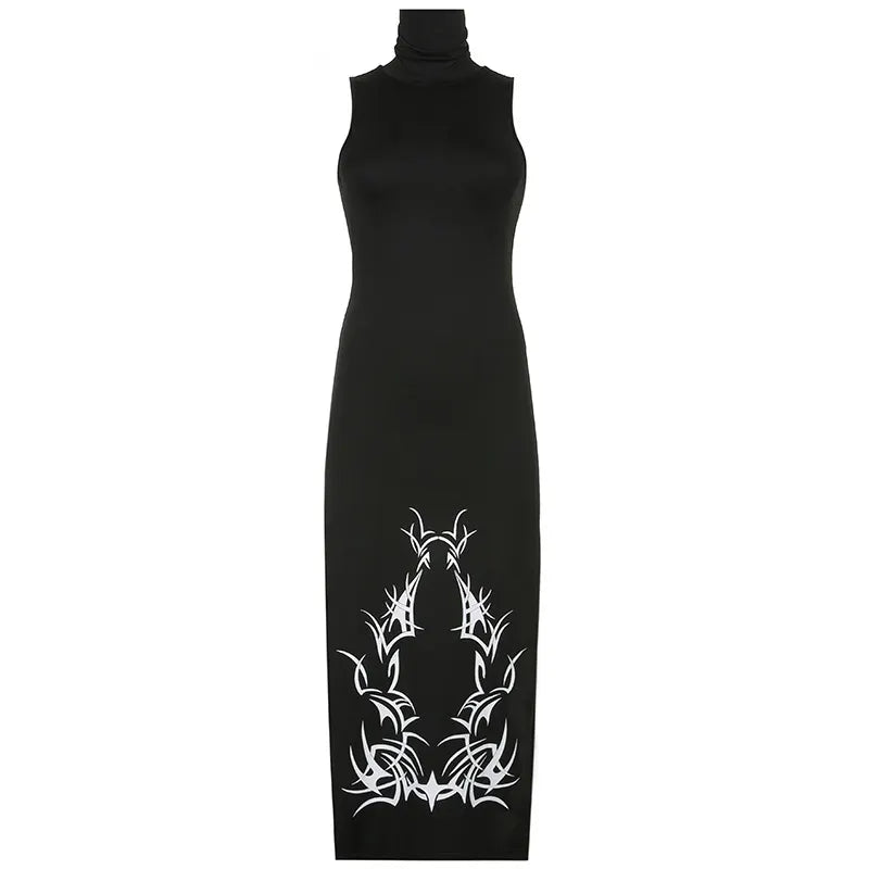 Gothic Diablo High Neck Long Dress