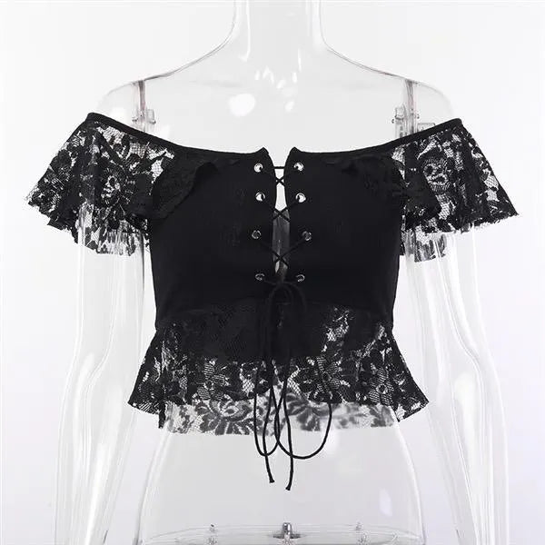 Gothic Black Lace Crop Top