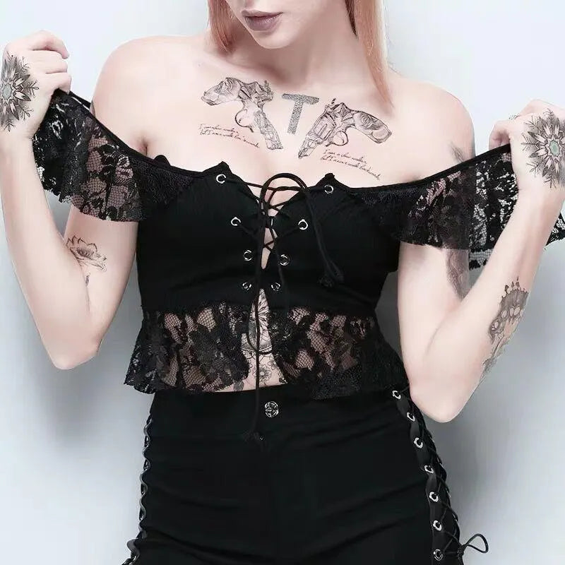 Gothic Black Lace Crop Top