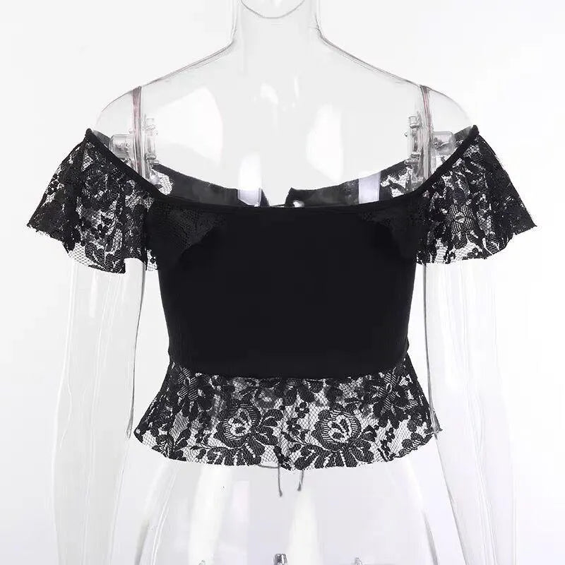 Gothic Black Lace Crop Top
