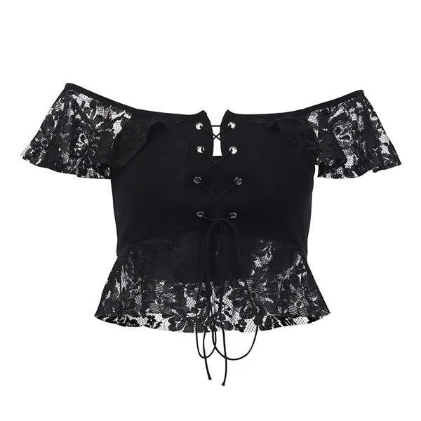 Gothic Black Lace Crop Top