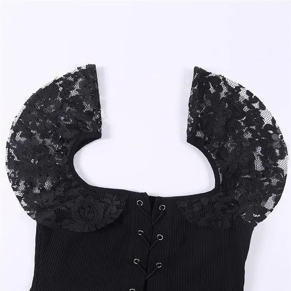 Gothic Black Lace Crop Top