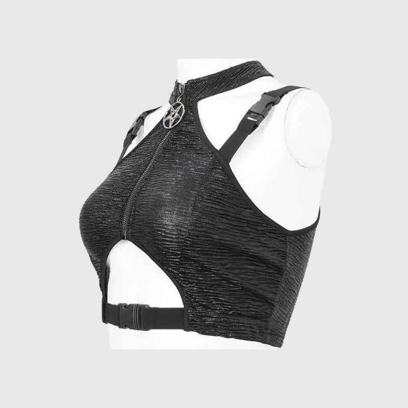 Ribbed Knit Halterneck T-Shirt