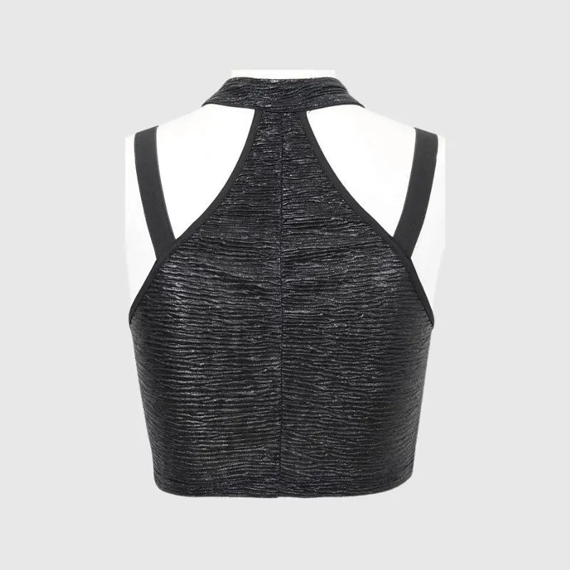 Ribbed Knit Halterneck T-Shirt
