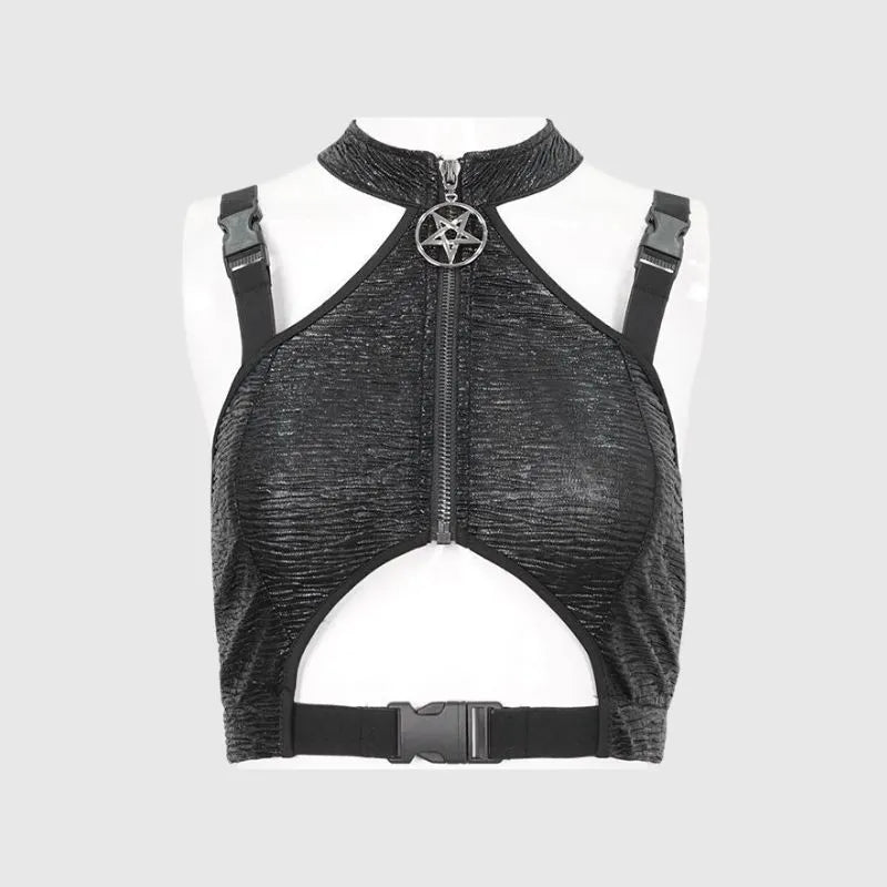 Ribbed Knit Halterneck T-Shirt