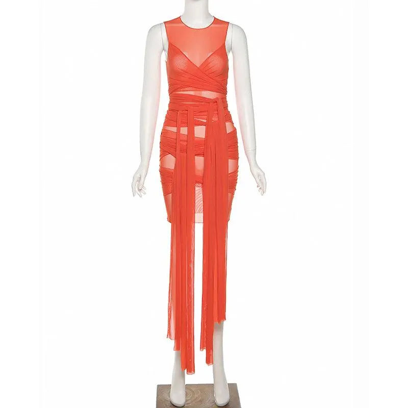 Mesh Open Back Slim Dress