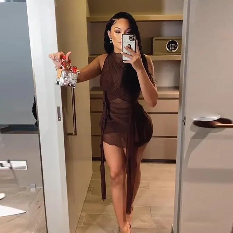 Mesh Open Back Slim Dress
