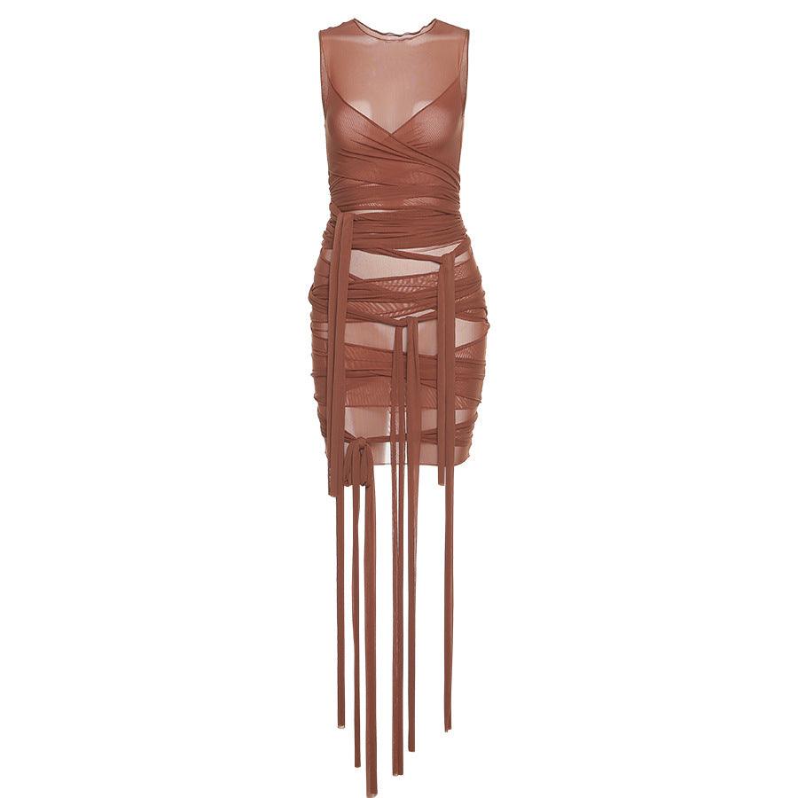 Mesh Open Back Slim Dress