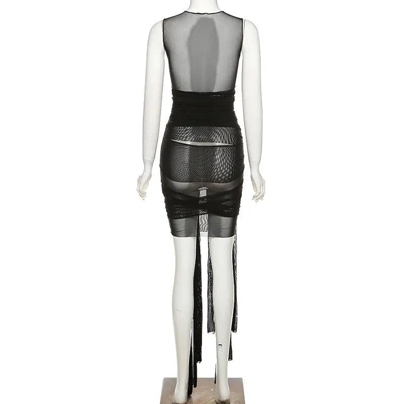 Mesh Open Back Slim Dress