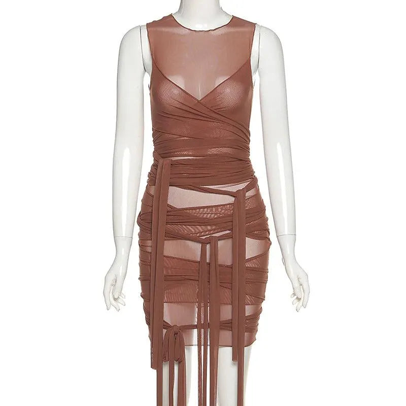 Mesh Open Back Slim Dress
