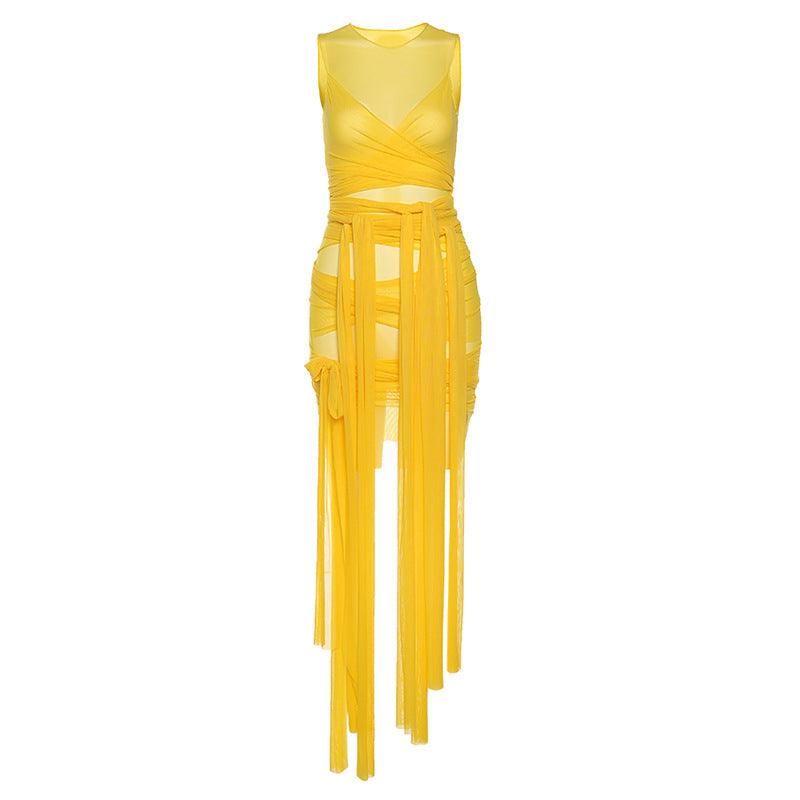 Mesh Open Back Slim Dress