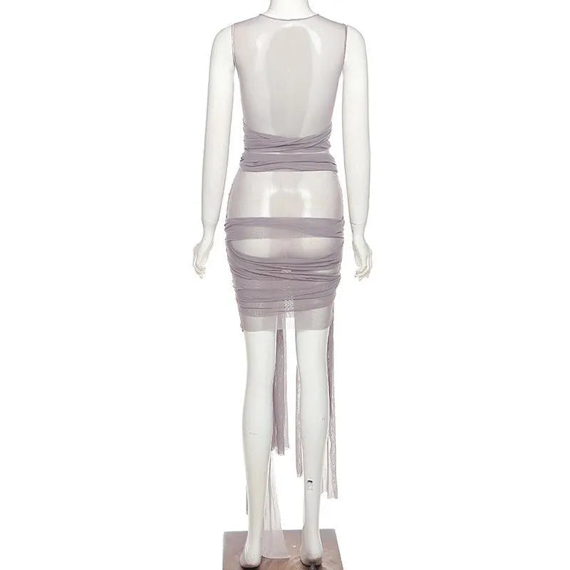 Mesh Open Back Slim Dress