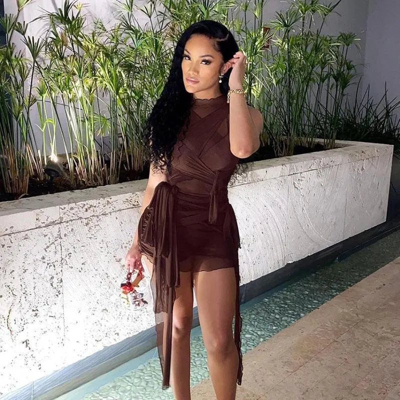 Mesh Open Back Slim Dress