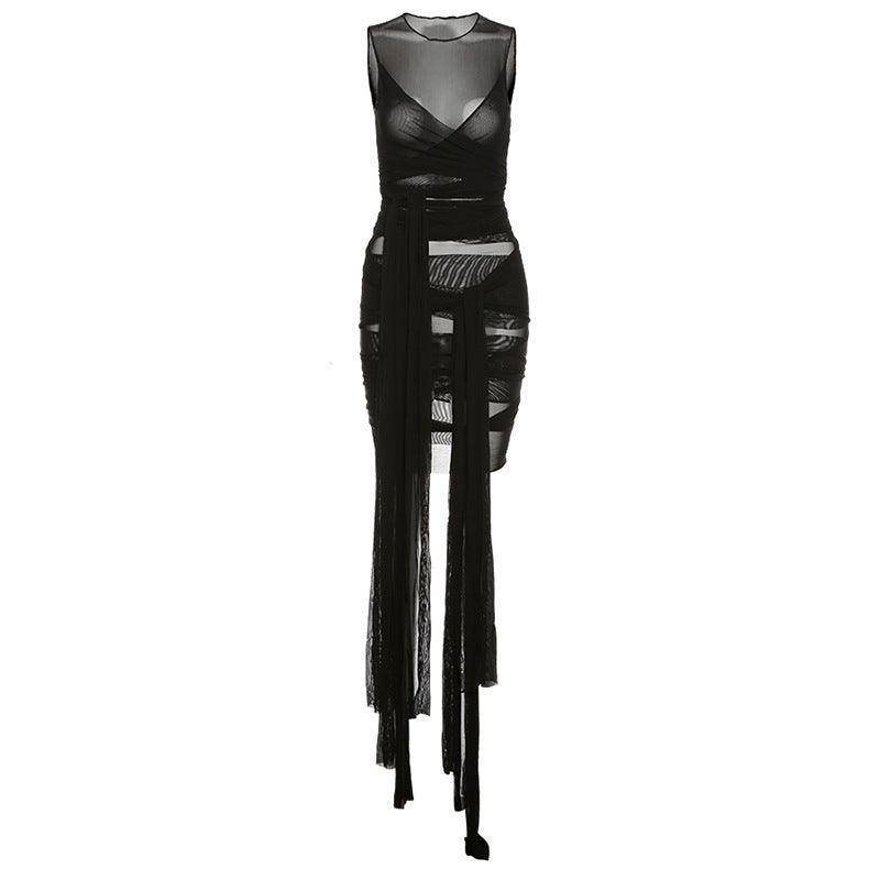 Mesh Open Back Slim Dress