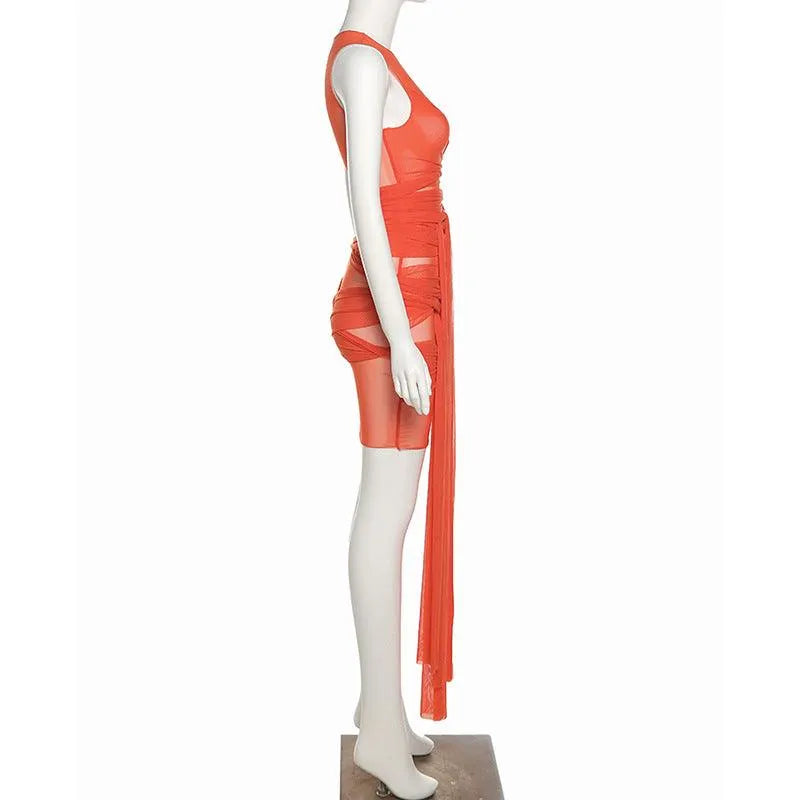 Mesh Open Back Slim Dress