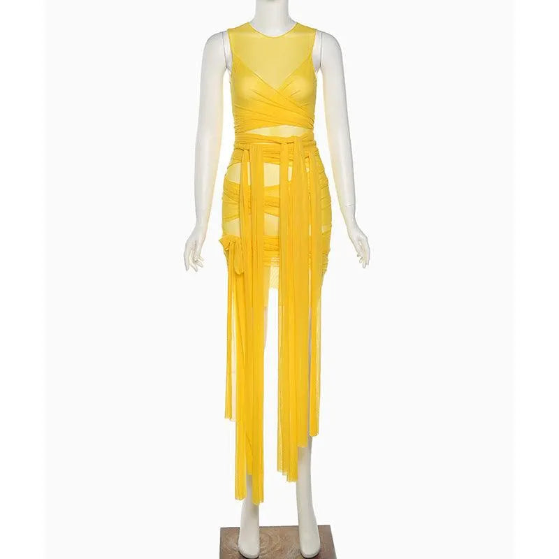 Mesh Open Back Slim Dress