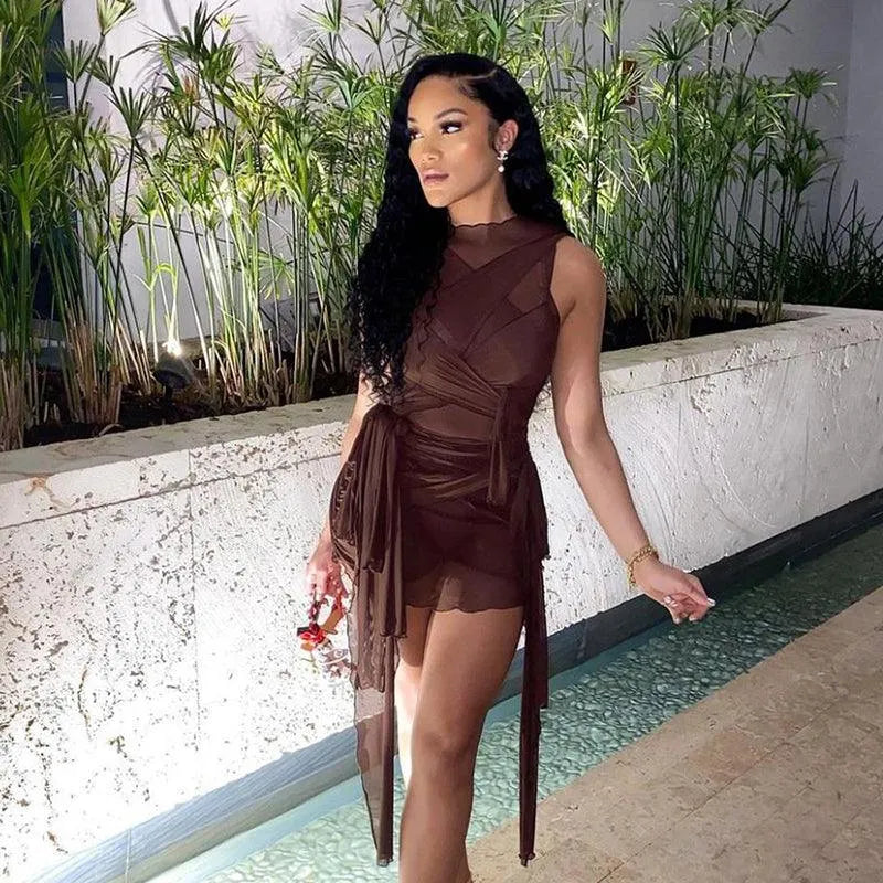 Mesh Open Back Slim Dress