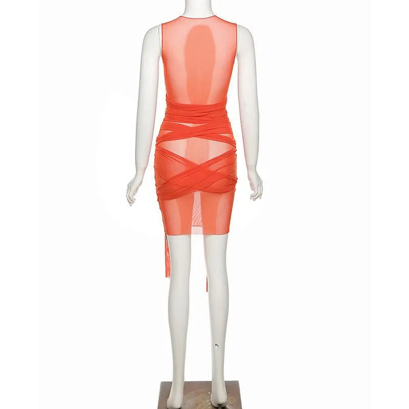 Mesh Open Back Slim Dress