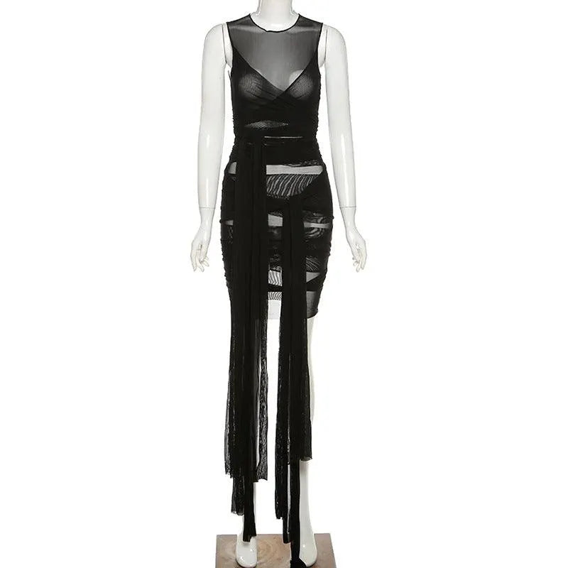 Mesh Open Back Slim Dress