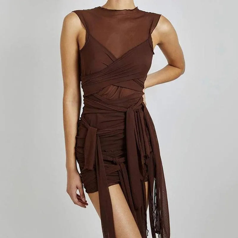 Mesh Open Back Slim Dress