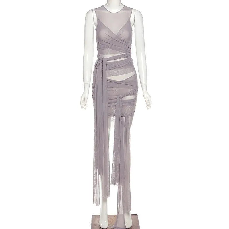 Mesh Open Back Slim Dress