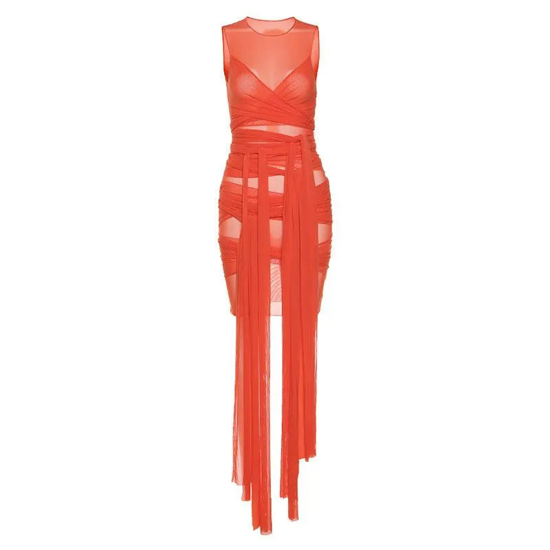 Mesh Open Back Slim Dress