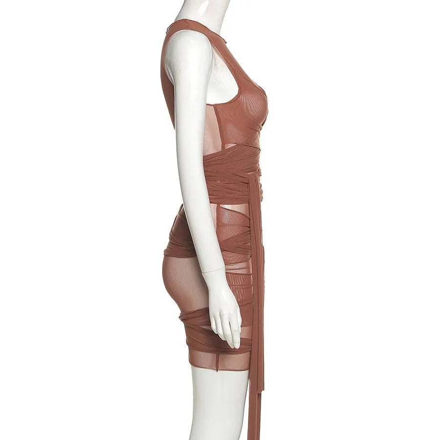 Mesh Open Back Slim Dress