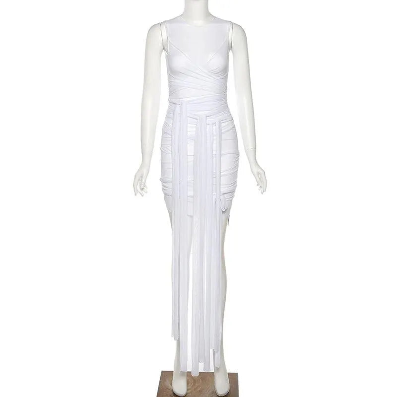Mesh Open Back Slim Dress