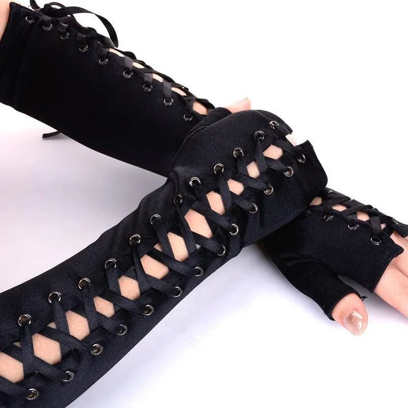 Lace Tie Sleeve Gloves