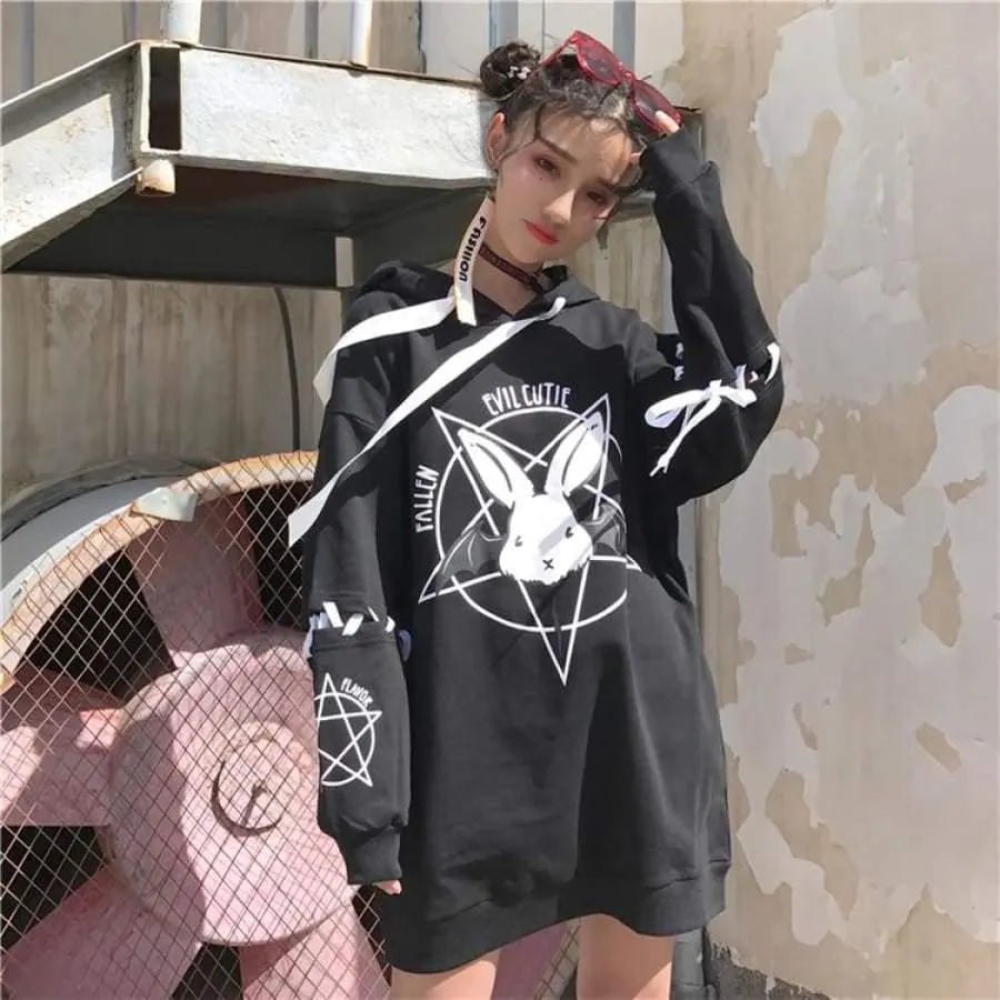 Kawaii Rabbit Lace Up Hoodie