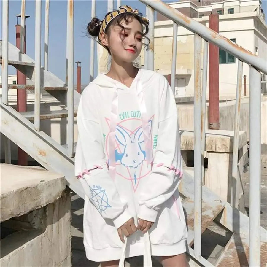 Kawaii Rabbit Lace Up Hoodie