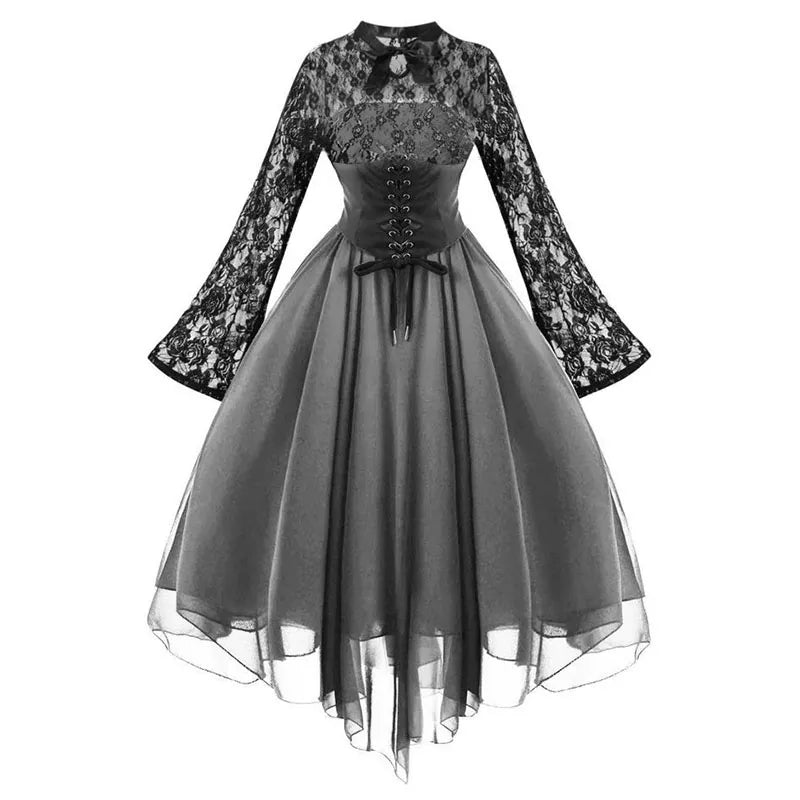 Gothic Style Splicing Long Sleeve Flared Dress