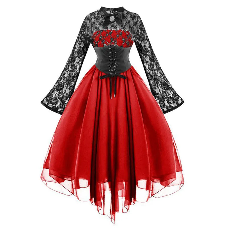 Gothic Style Splicing Long Sleeve Flared Dress