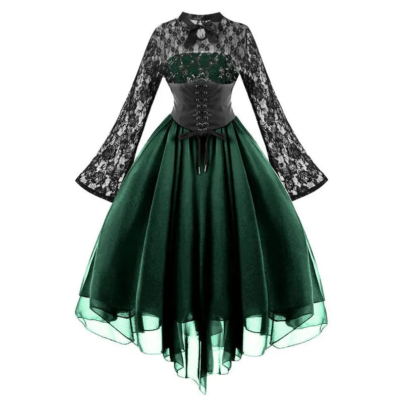 Gothic Style Splicing Long Sleeve Flared Dress