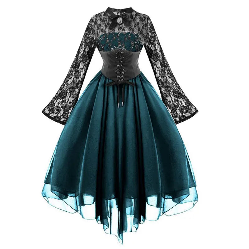 Gothic Style Splicing Long Sleeve Flared Dress