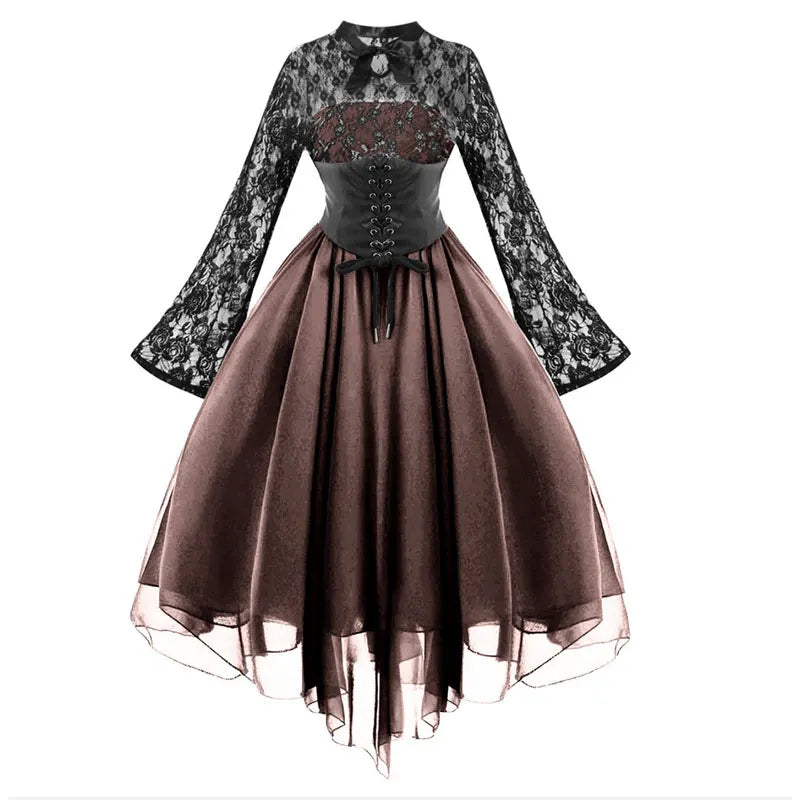 Gothic Style Splicing Long Sleeve Flared Dress