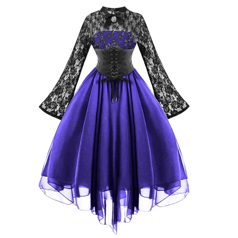 Gothic Style Splicing Long Sleeve Flared Dress