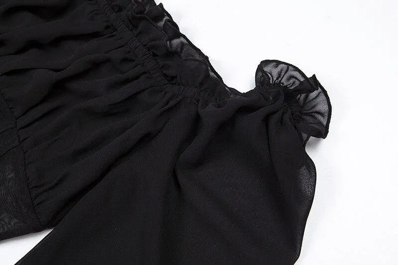 Off Shoulder Ruffled Mesh Bodysuit